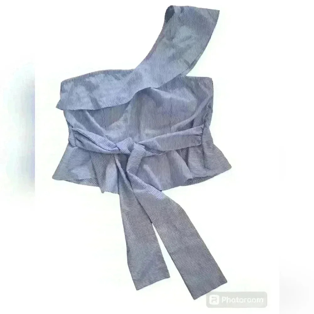 Shein one shoulder blue and white pinstripe top size 2X